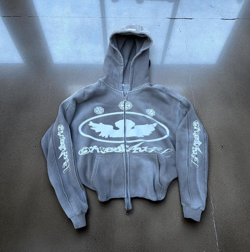 LOSTDEVINE street angels faded grey hoodie