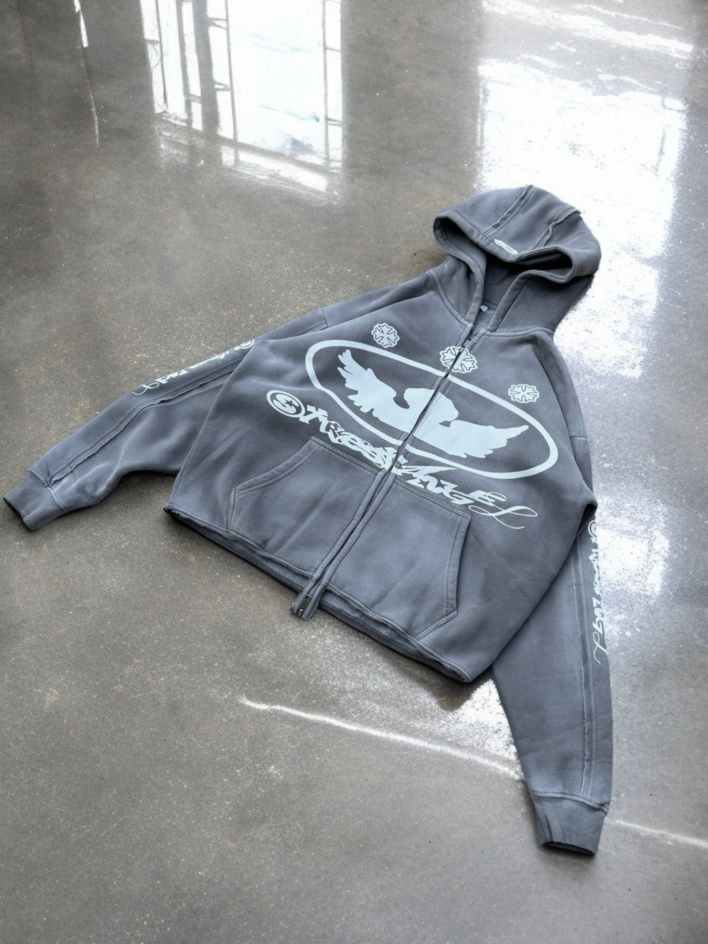 LOSTDEVINE street angels faded grey hoodie