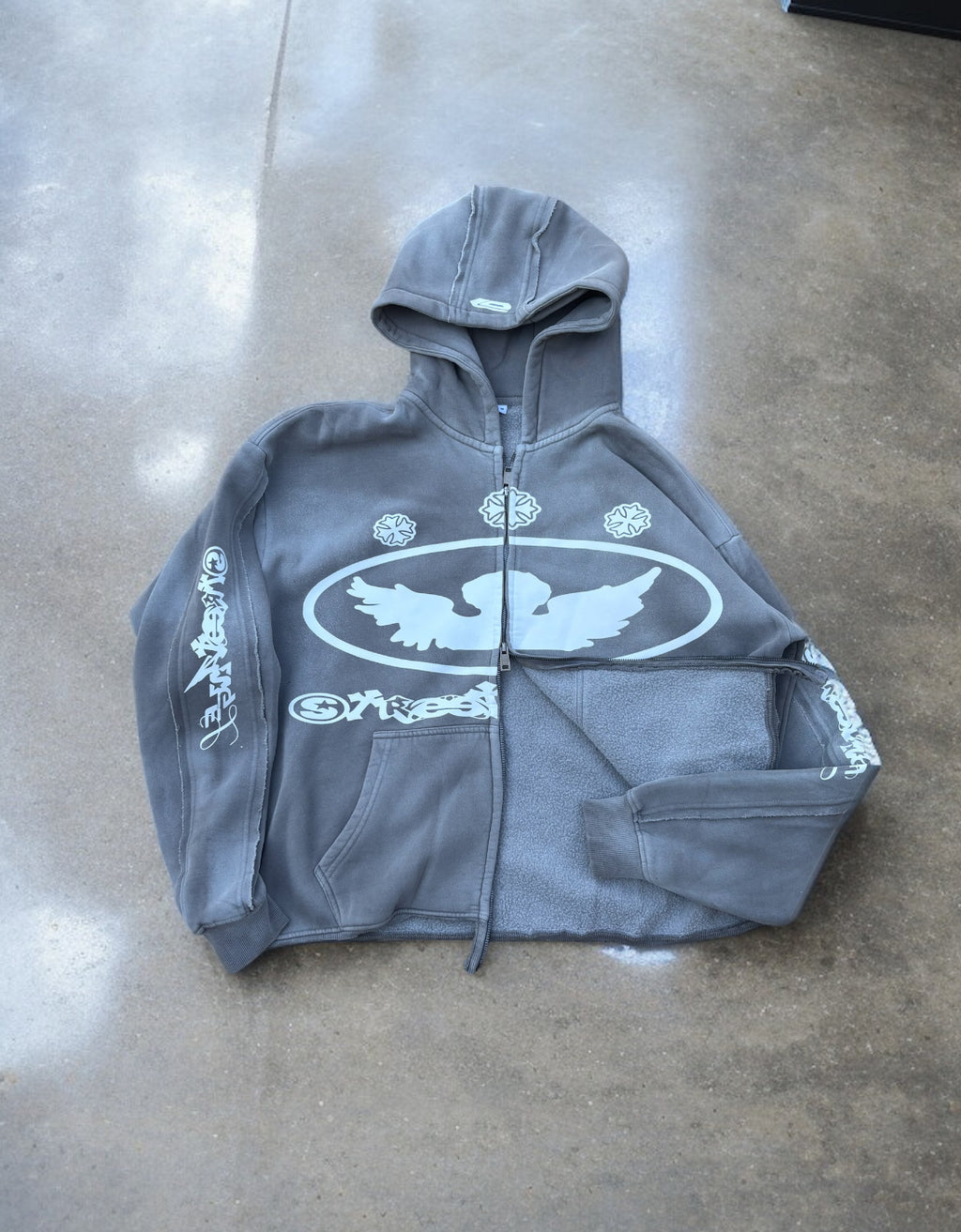 LOSTDEVINE street angels faded grey hoodie