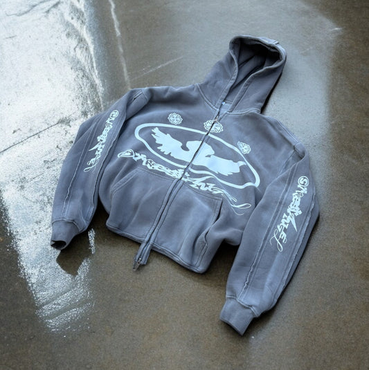 LOSTDEVINE street angels faded grey hoodie