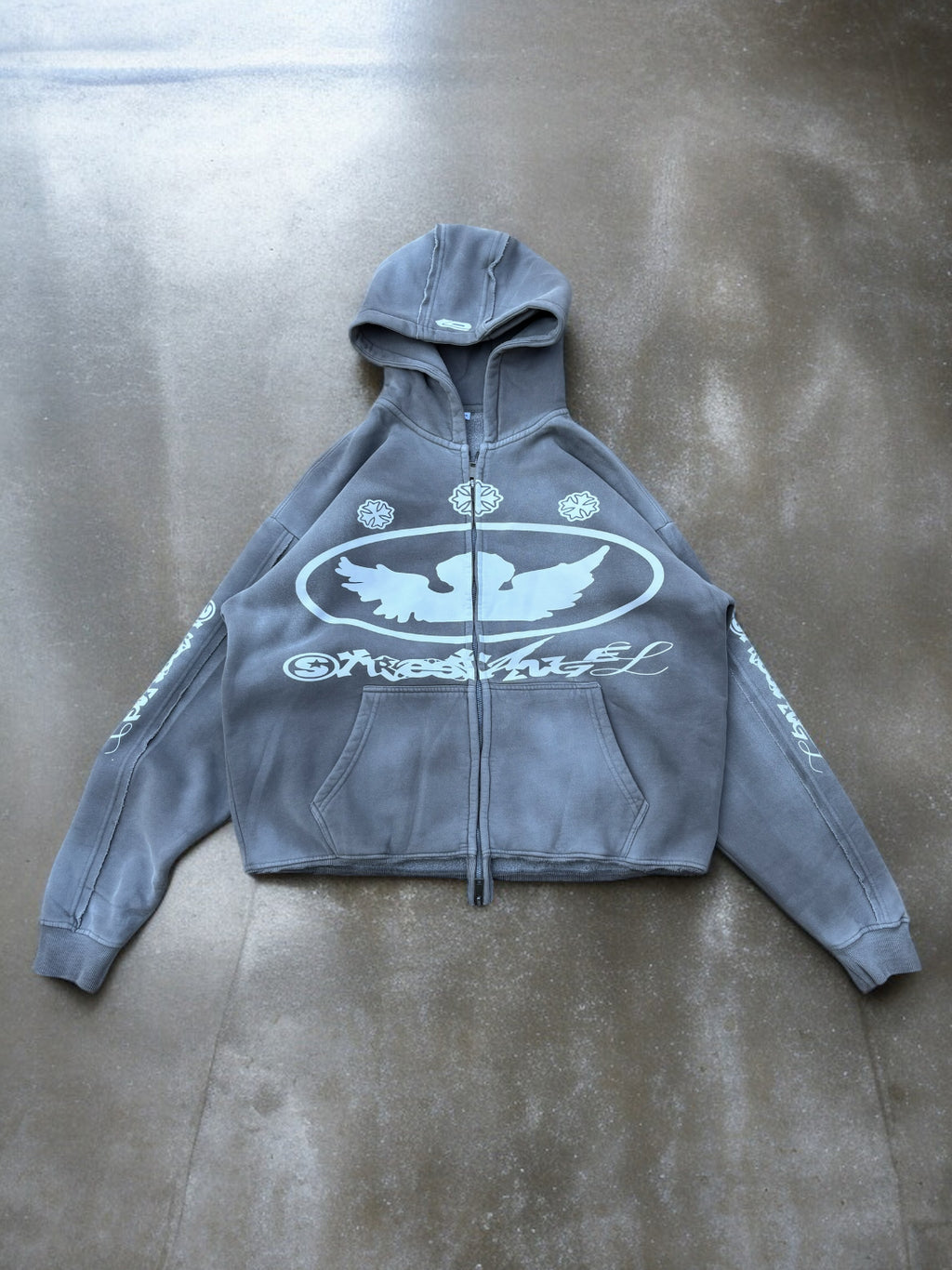 LOSTDEVINE street angels faded grey hoodie