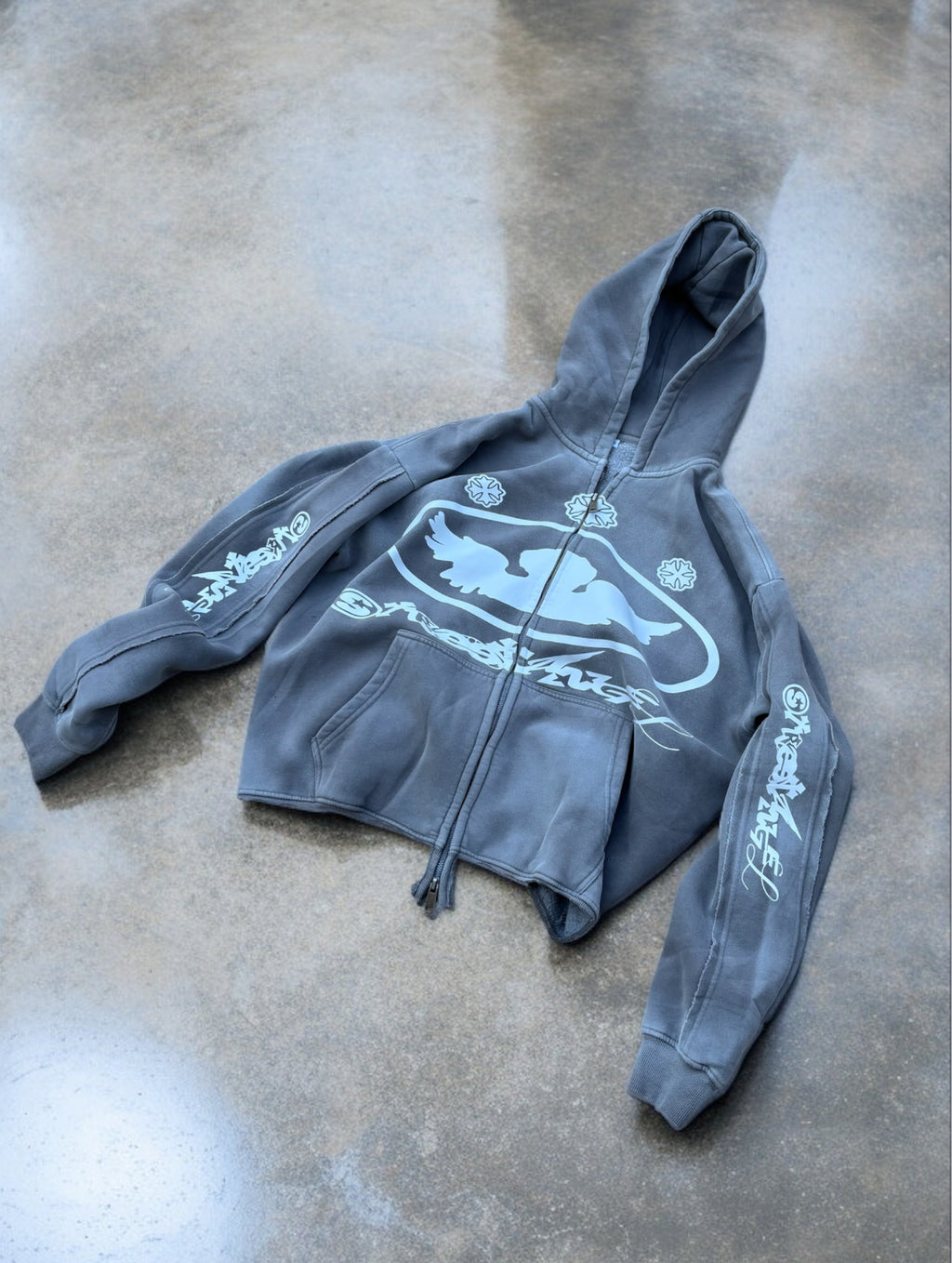 LOSTDEVINE street angels faded grey hoodie