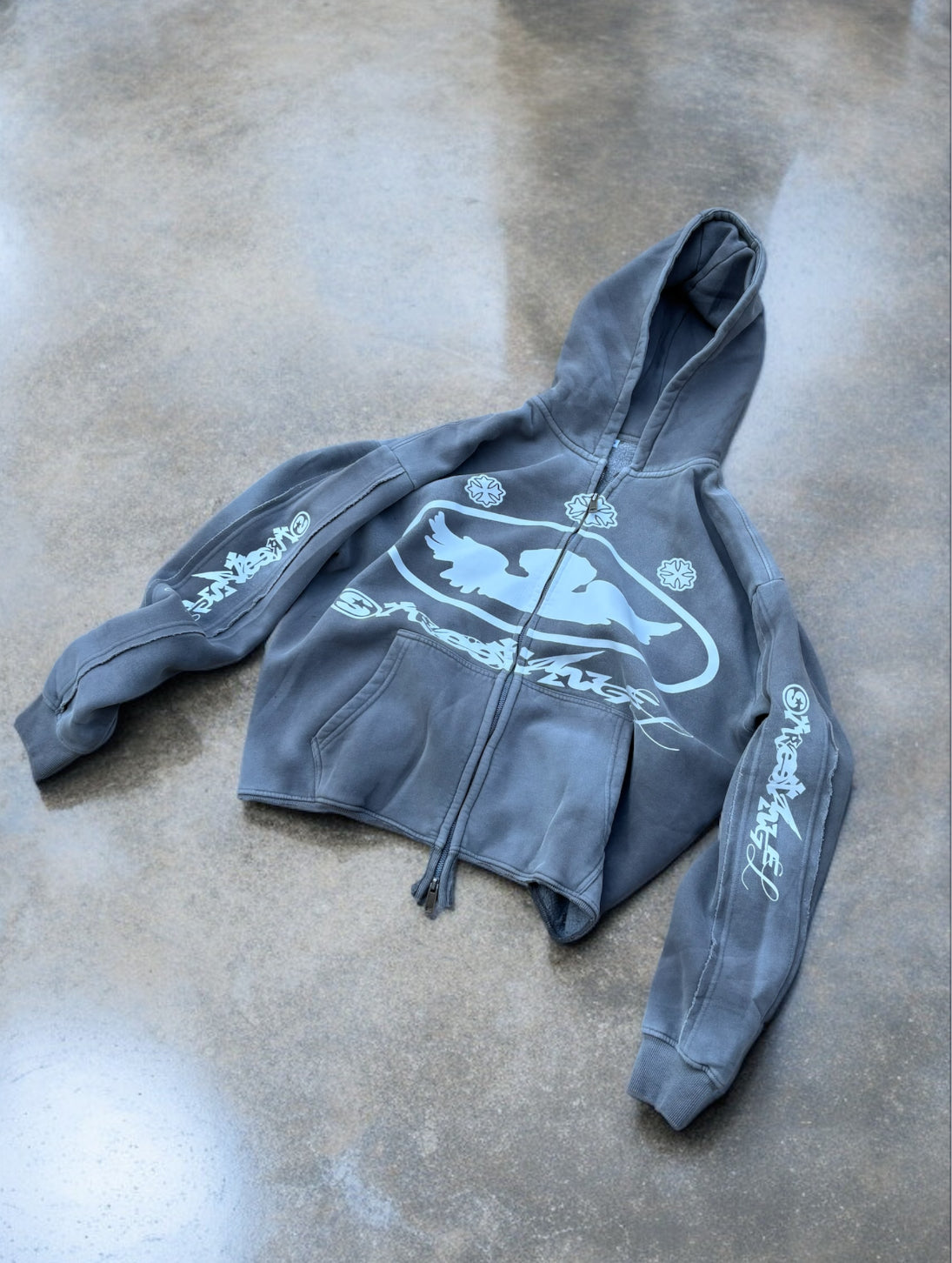 LOSTDEVINE street angels faded grey hoodie