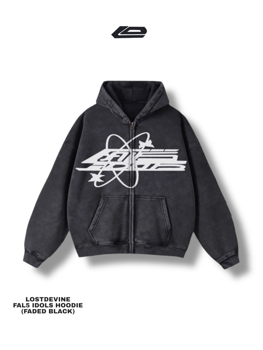 LOSTDEVINE fal5 idols faded black hoodie